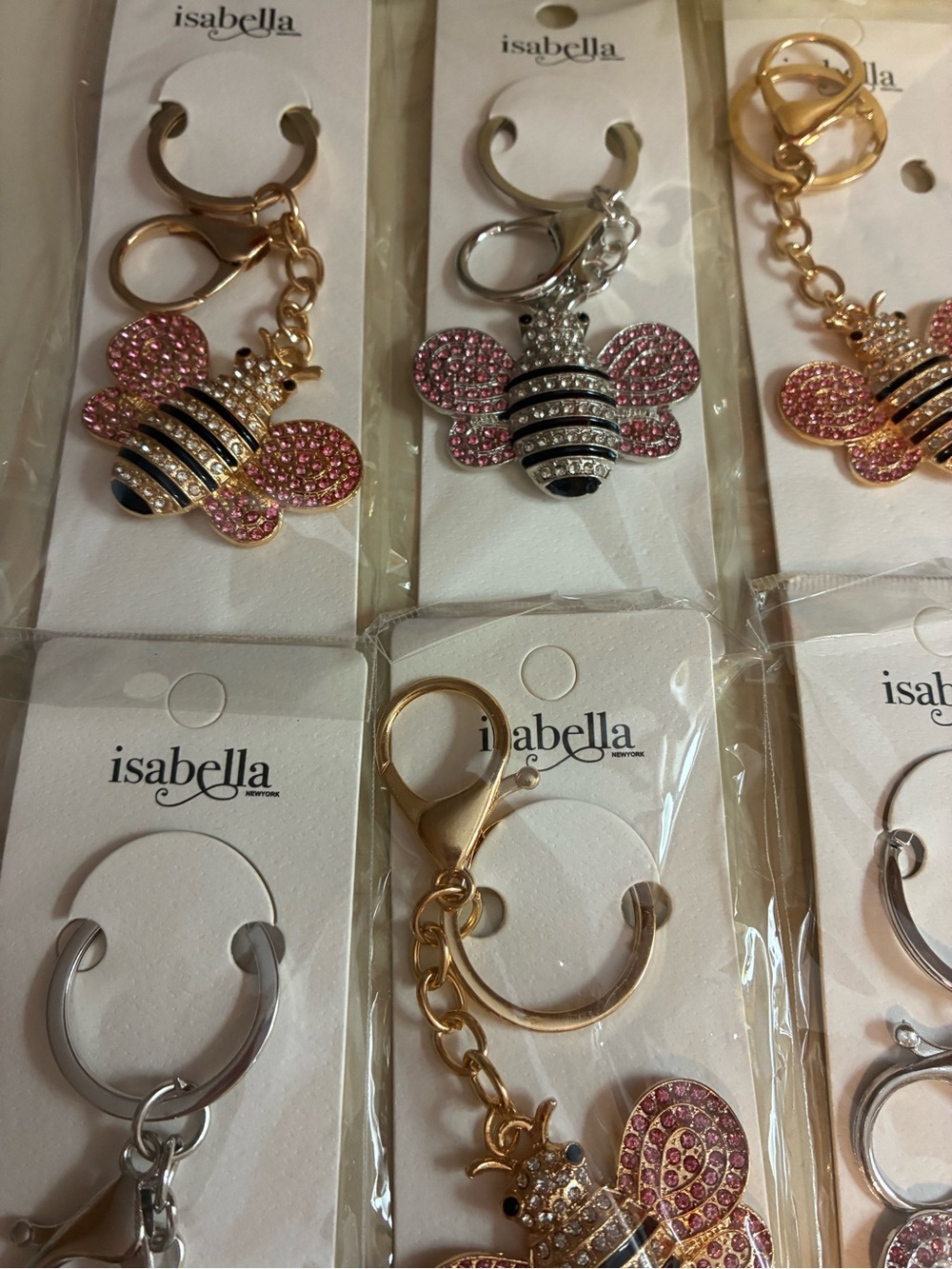 12 Gold & Silver Bee Keychains/ bag charms with Pink Glitter Wings-Bulk bundle - Picture 5 of 7